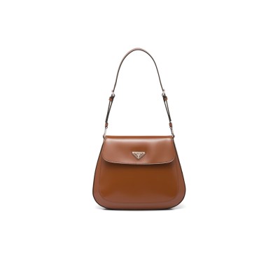 PRADA CLEO BRUSHED LEATHER SHOULDER BAG WITH FLAP IN TOBACCO 1BD303 (24*19*6cm) 